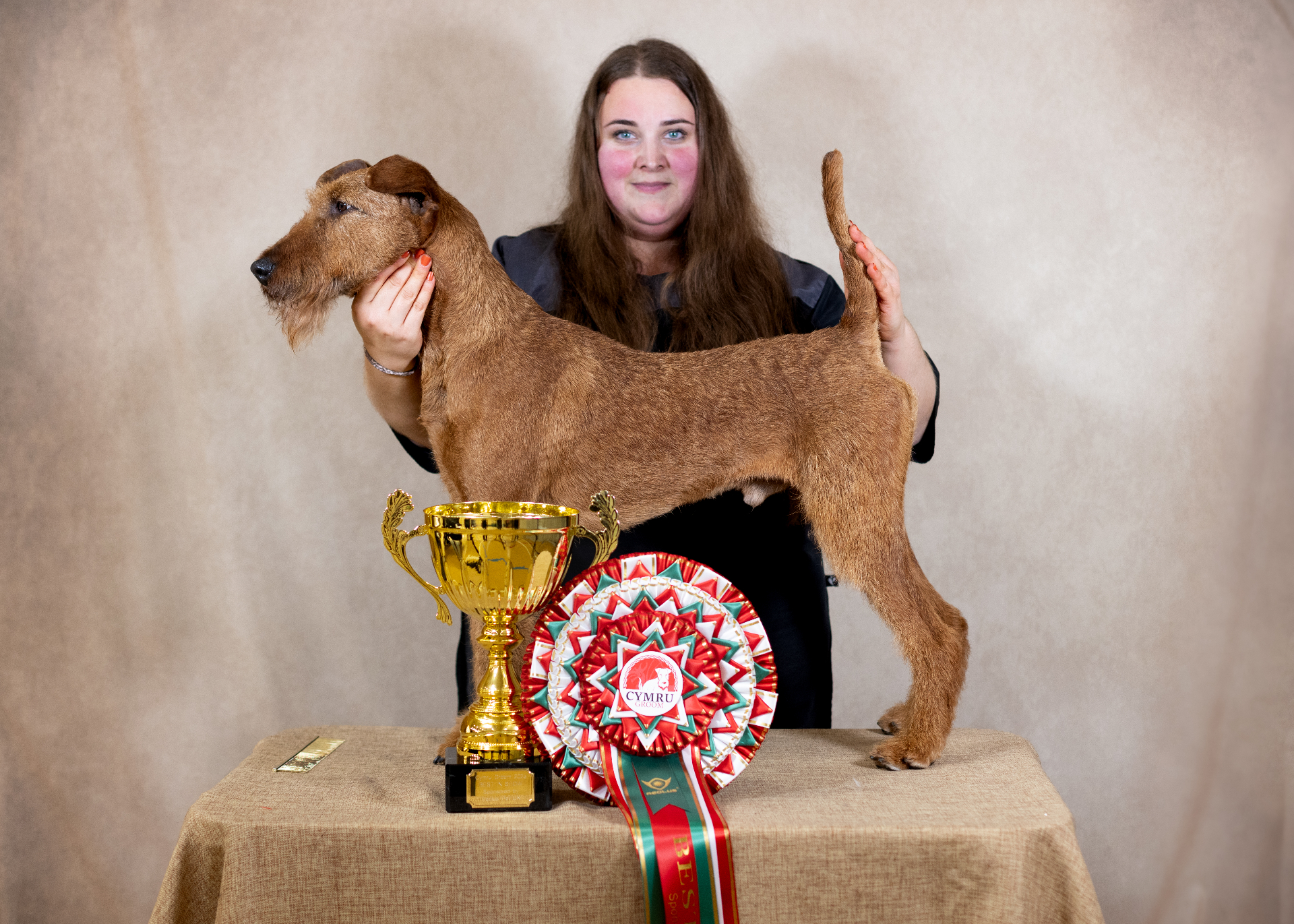 Best in Show-winning dog and handler at Cymru Groom